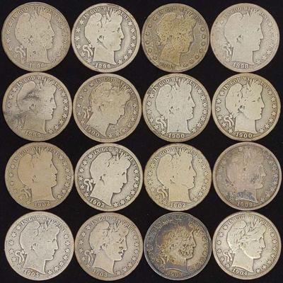 (16) Barber Half Dollar US Coins (1896-1904)