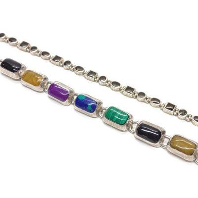 Two Mexican Sterling Silver Tennis Bracelets (7")