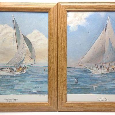 Pair of John Moll Pencil Signed Sailboat Prints