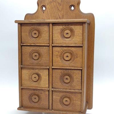 8 Drawer Hanging Oak Spice Cabinet
