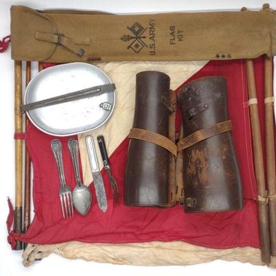 WWI US Military Flag kit, Mess Kit & Leg Gaiters