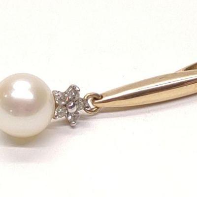 10K Yellow Gold Pearl & Diamond Drop Pendant