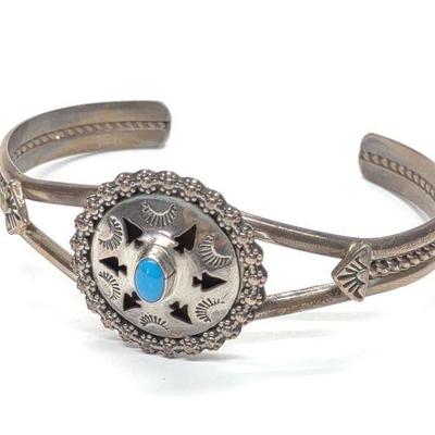 Navajo Jeff James Jr. Turquoise Sterling Cuff