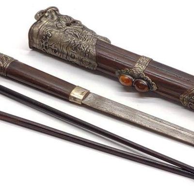 Antique Chinese Trousse Knife & Chop Sticks Set