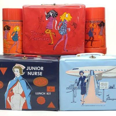 (3) Vintage 1960s Vinyl Lunch Boxes w/ Thermoses