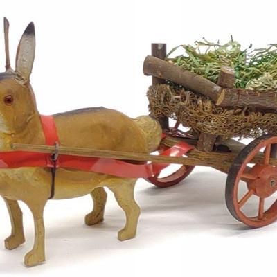Antique German Easter Rabbit Pulling Cart