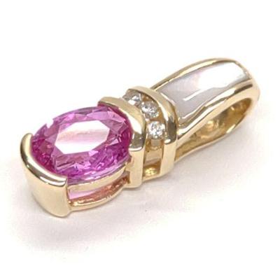 14K Gold 1ct Ruby, Diamond & MOP Pendant