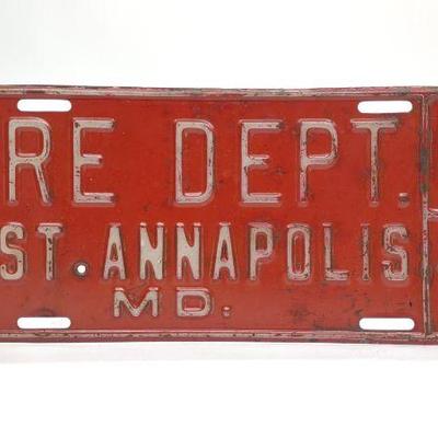 Vintage Annapolis MD Fire Dept. License plate