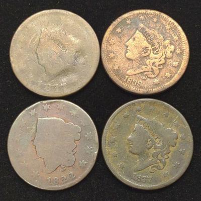 (4) Coronet Head Large Cent US Coins