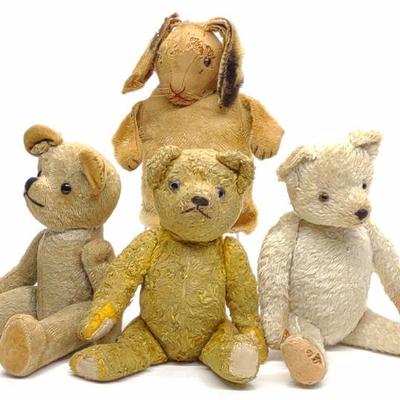 (4) Vintage Mohair & Plush Bears & Hand Puppet