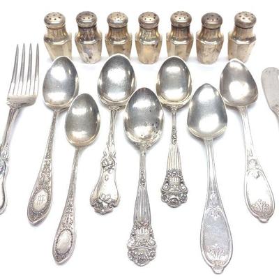 16 pc Sterling Silver Spoons, Fork & Salt Shakers