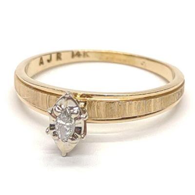 14K Gold Marquise Cut Diamond Solitaire Ring .12ct
