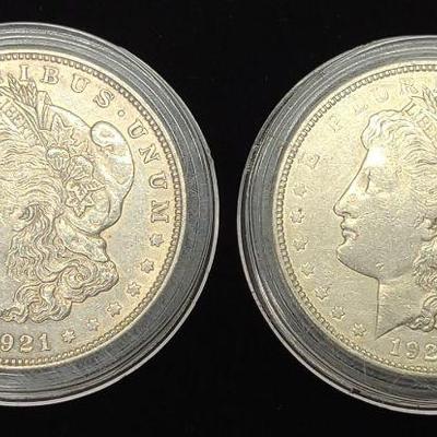 (2) 1921 Morgan Dollar US Coins (1921 & 1921-D)