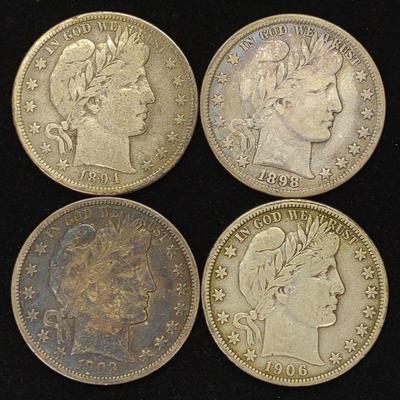 (4) Barber Half Dollar US Coins