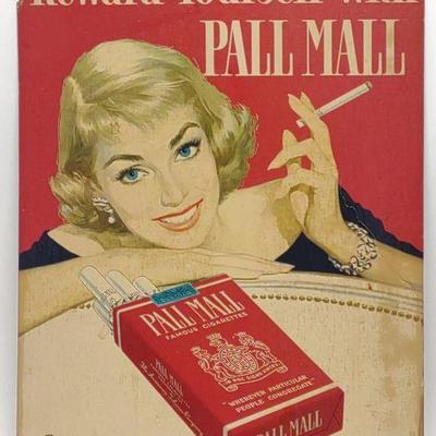 Vintage Pall Mall Cigarettes Cardboard Litho Sign