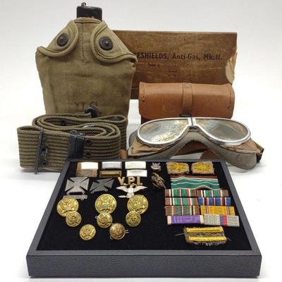 WWII US Army M38 Goggles, Medals, Pins & More