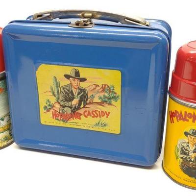 1950 Hopalong Cassidy Lunch Box w/ 2 Thermoses