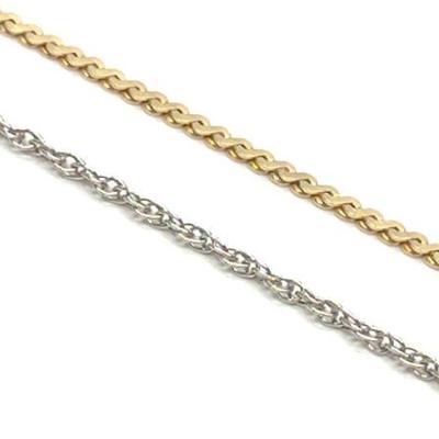 Two 14K White & Yellow Gold 15" Chain Necklaces