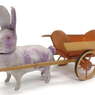 Antique German Rabbit Pulling Cart Candy Container