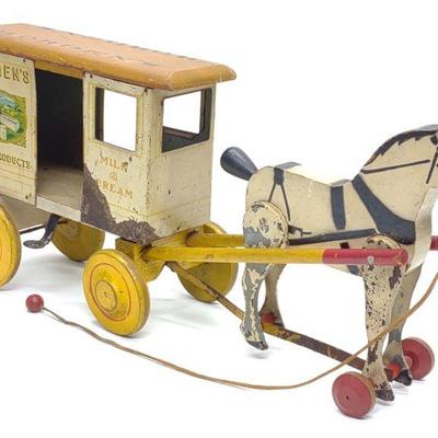 Rich Toys Bordens Milk Horse & Wagon Pull Toy