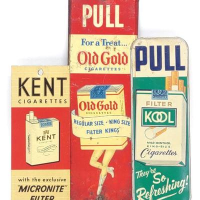 3 Vintage Cigarette Door Pull Advertising Signs