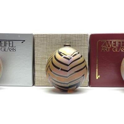 (3) Zweifel Art Glass Christmas Ornaments (Signed)