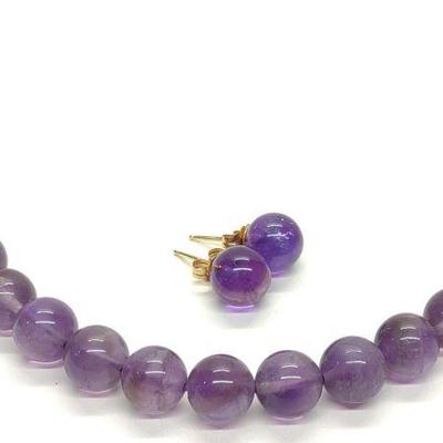 14K Amethyst & Cloisonne Bead Necklace & Earrings