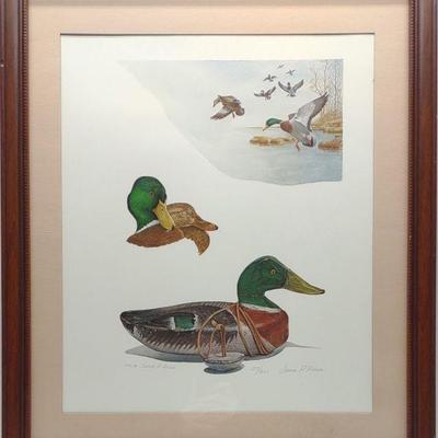 James P Fisher Signed Mallard Duck Decoy Art Print