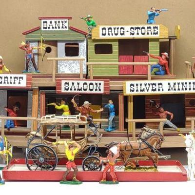 Elastolin Western Town Set In Box w/ Stagecoach