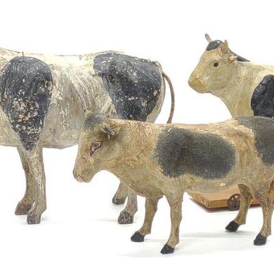 3 German Paper Mache & Composite Cow Toys