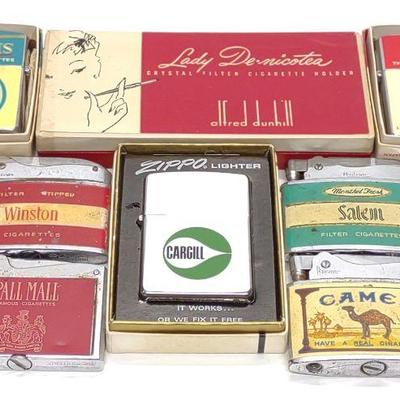 8 Vintage Advertising Lighters & Cigarette Holder