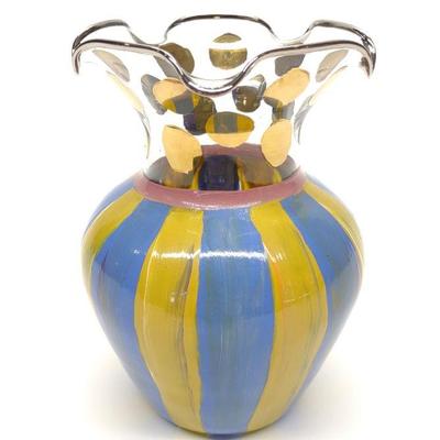 Mackenzie Childs Court Jester Art Glass Vase 6.5"