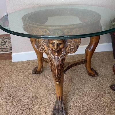 Glass Top Lion’s Head Table With Claw Feet
