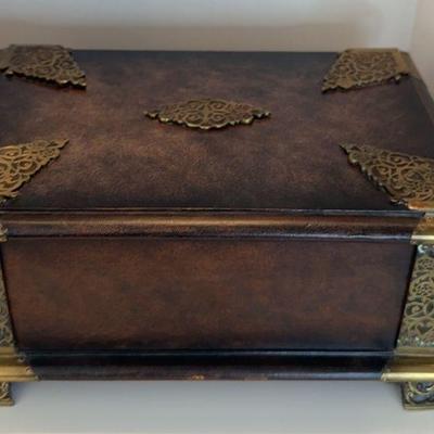 Maitland-Smith Leather And Brass Footed Box