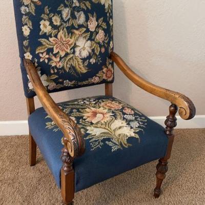 Vintage Chair With Needlepoint Style Upholstery
