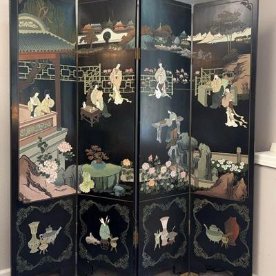 Mid 20th Century Hand-Carved Four Panel Coromandel Screen With Pastel Beauties