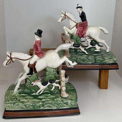 Fitz And Floyd Equestrian Fox Hunt Ceramic Pair
