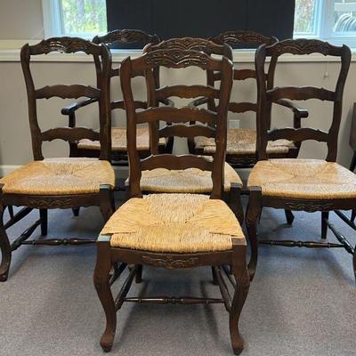 Vintage French Style Ladder Back Chairs With Rush Seats