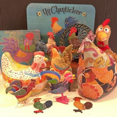 Rooster Decor: Refrigerator magnets
Night light
Trivet
Cutting board
Spoon rest and more 
No batteries to test "Crazy Cluck the...