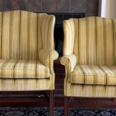Vintage Pair of Woodmark Original upholstery wingback chairs
