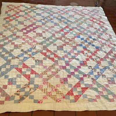 Vintage Greenrow Remnant Patchwork Quilt. Hand pieced, patched and quilted.