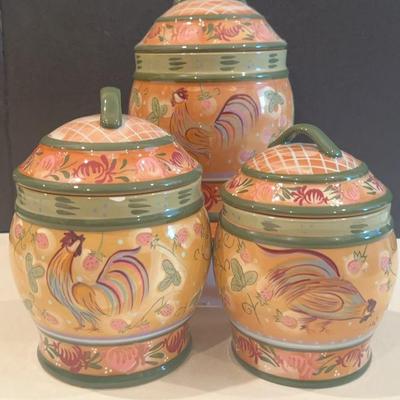 Danna Cullen Zrike Handpainted Chanticleer Canister Set