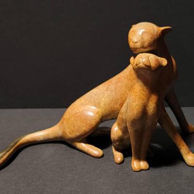 Original Limited Edition Loet Vanderveen Signed Bronze Sculpture "Cheetah and Cub"