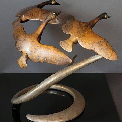 "Canadian Geese On Flight" - Original Brian Arthur Bronze Sculpture (7/50)