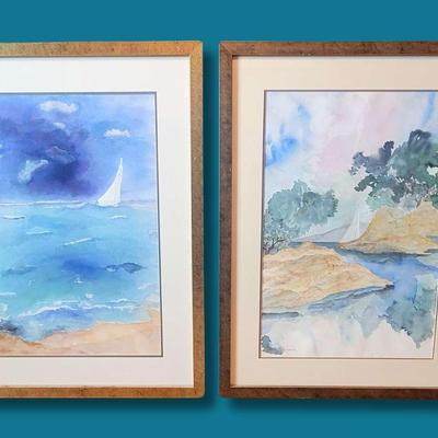 (2) Original Watercolors by Sandy Robinson - Sailboats