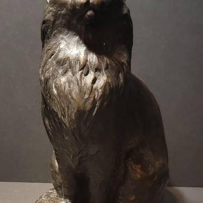 Original Peter Close Large Cold Cast Bronze Long Haired Cat Sculpture - "Millie"