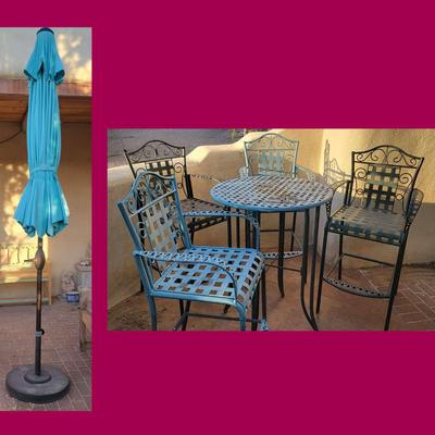 Metal Bar Height Patio Set + Umbrella
