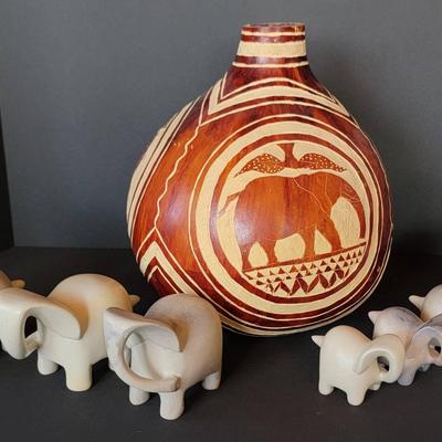 Elephants & Hand-Carved Gourd from Kenya
