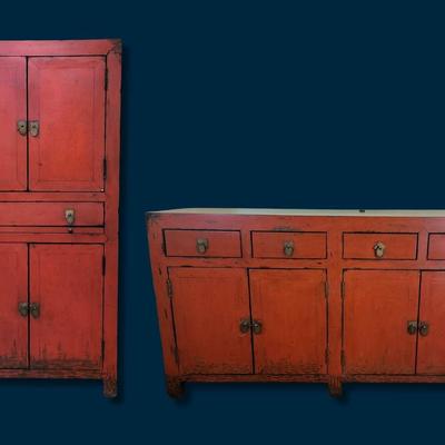 Pottery Barn Aiden Cabinet & Media Cabinet In Red