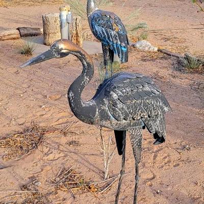 (2) Metal Crane Yard Sculptures